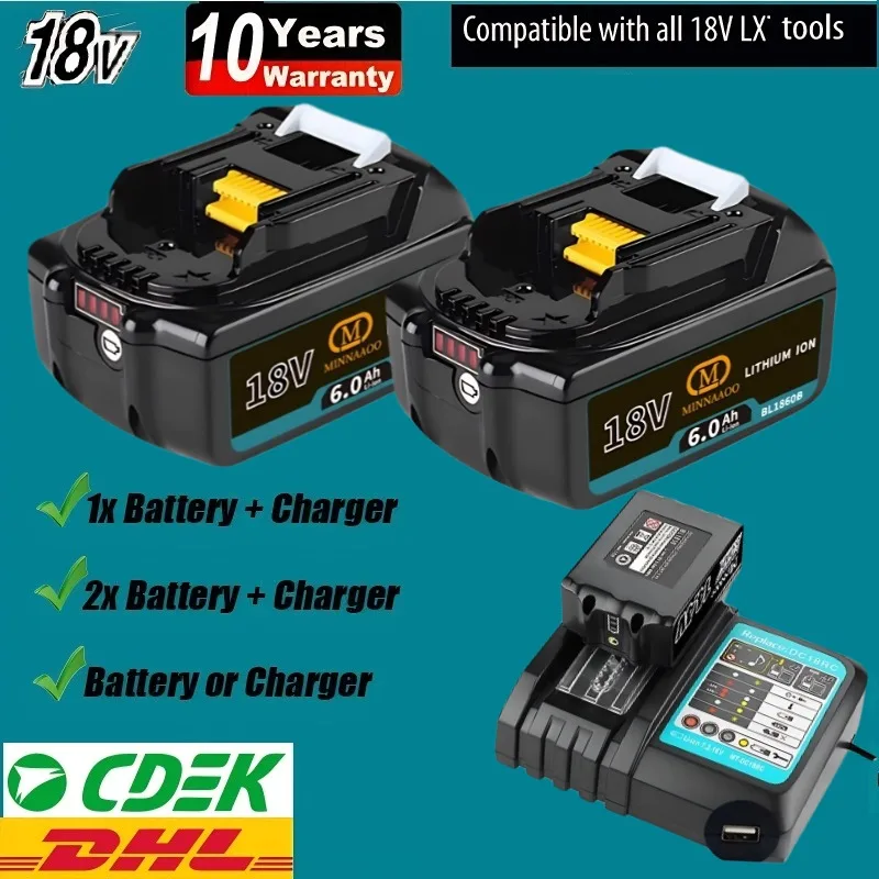 

100% Original For Makita 18V 6Ah Battery BL1850b BL1850 BL1860 BL1830 BL1815 bl1840 for TW251D/TD251DZ/DJV182 Tools