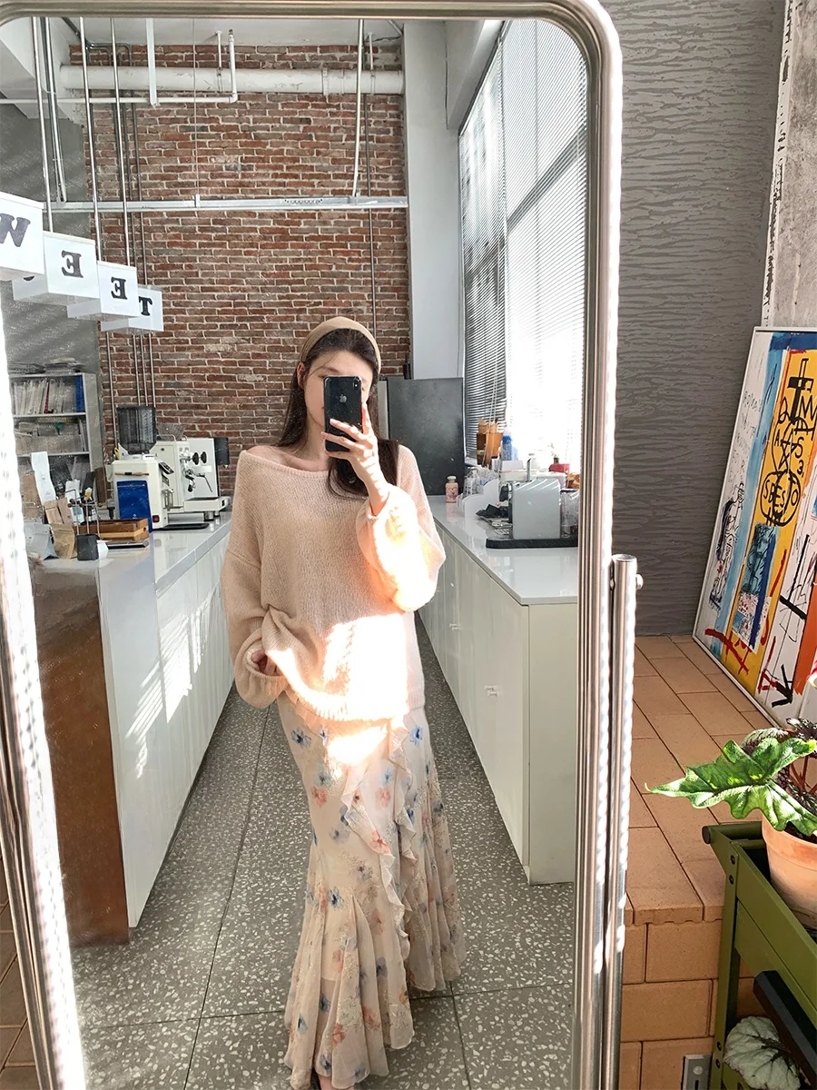 

CloudSweet Lazy Корейский свободный вязаный длинный свитер свека Топ f Юбка Осенний повседневный модный женский свитер из полиэфирного волокна