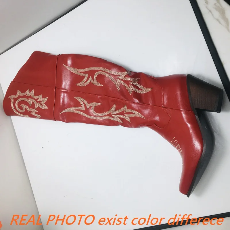 REAVE CAT Thigh Boots Women Toe Chunky Heels 7cm Embroider Size 42 43 Leisure Daily Female Booty