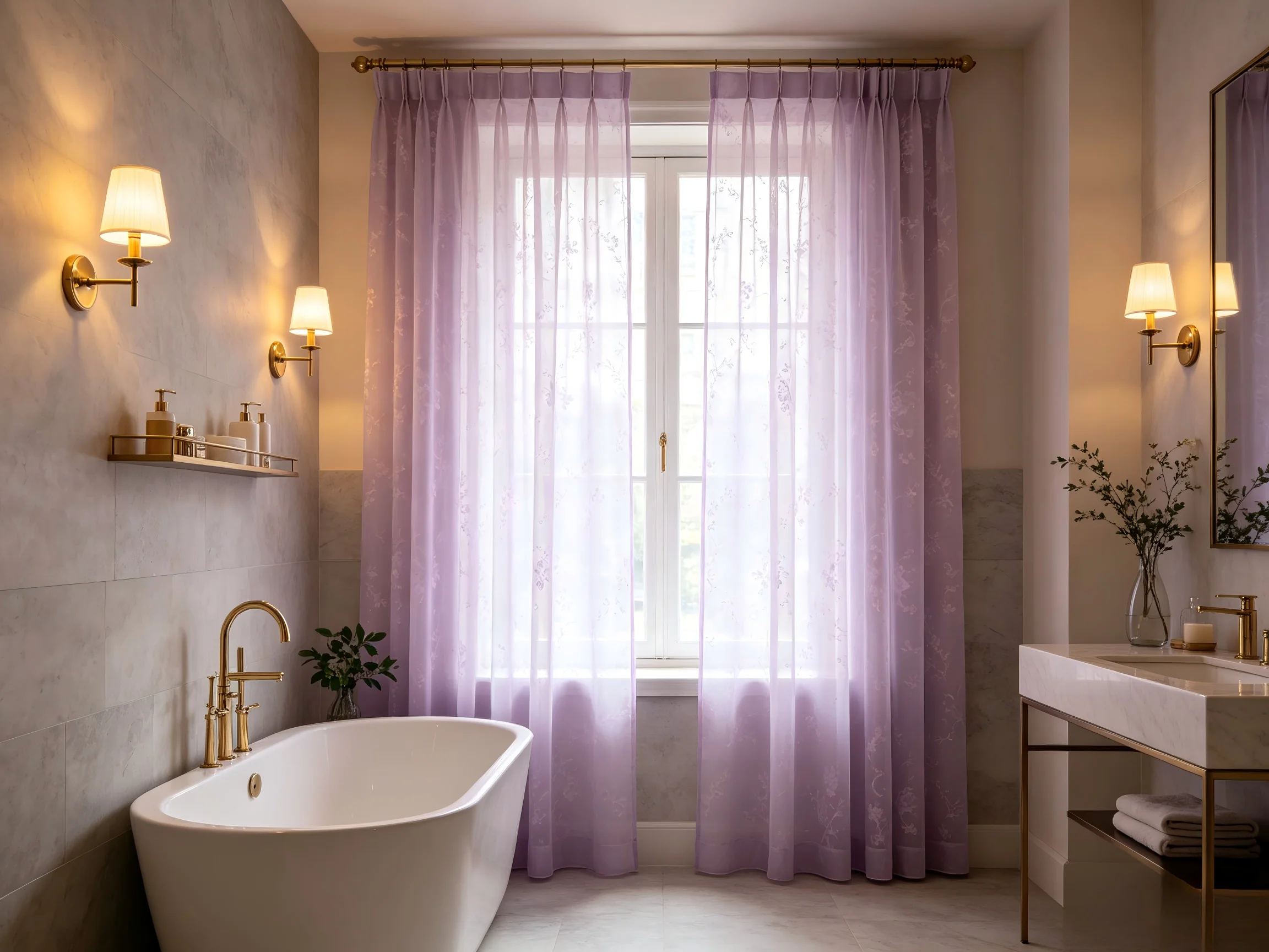 200164   Light purple jacquard gauze curtain, luxurious bathroom and leisure area