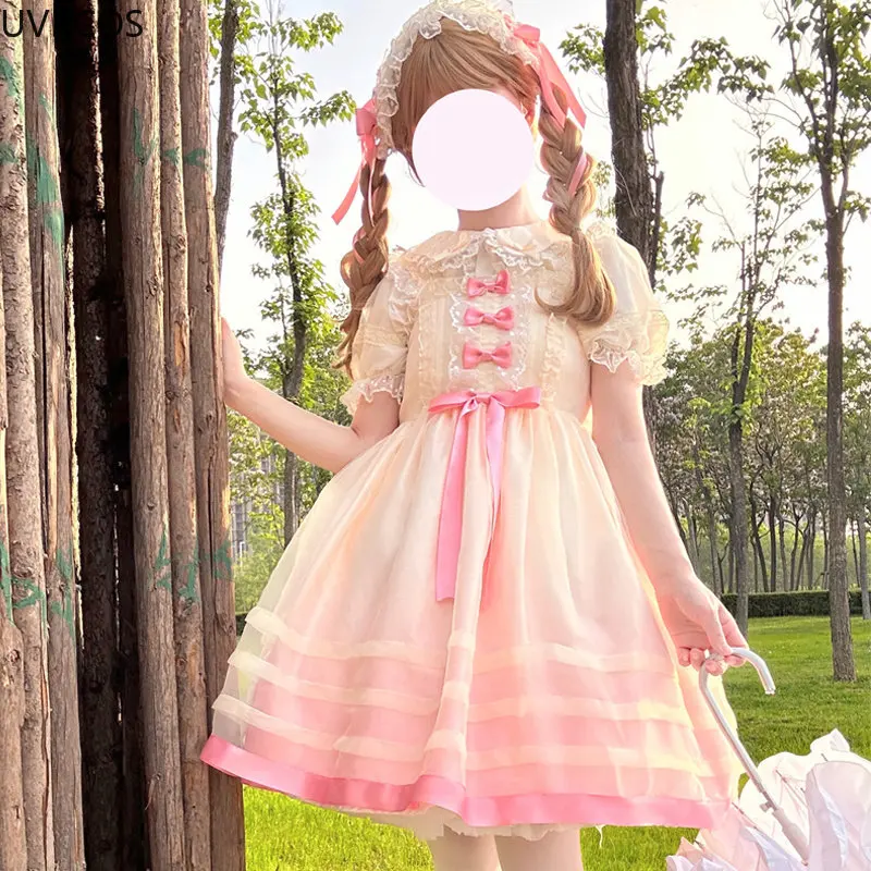 Japanische lolita stil jsk kleid frauen süße rüschen bogen ärmellose riemen kleider girly harajuku kawaii y2k prinzessin mini kleider