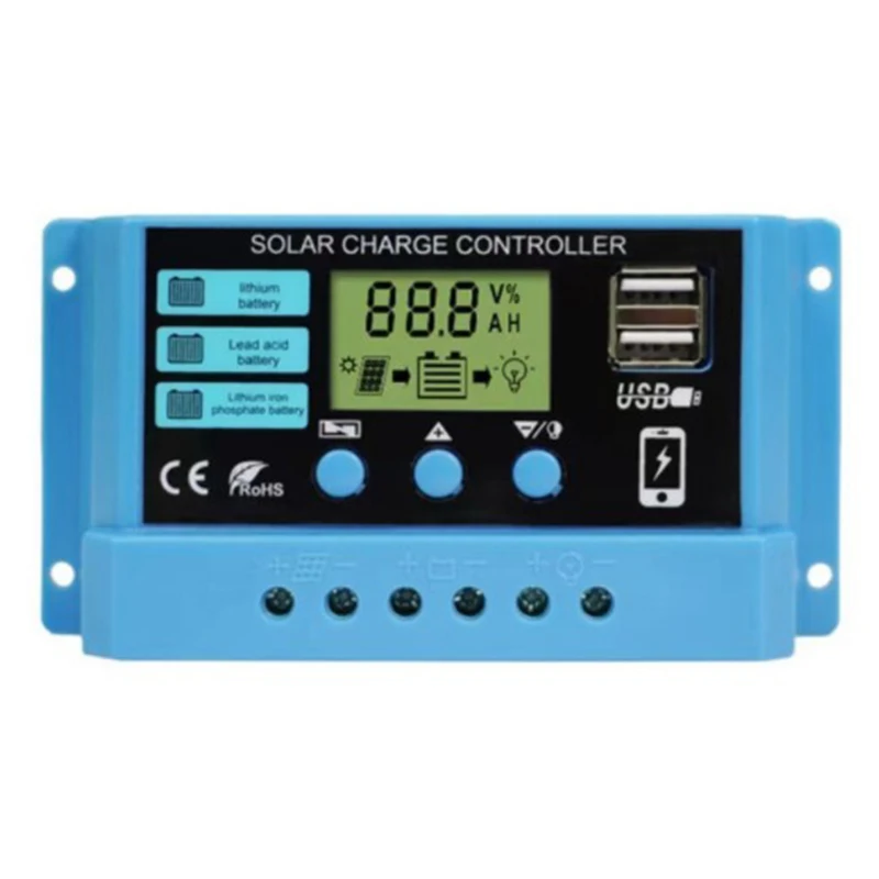 Solarladeregler 12V/24V 30A 20A 10A Solarregler PWM Batterieladegerät LCD-Display Dual-USB 5V Ausgang Timer-Einstellung