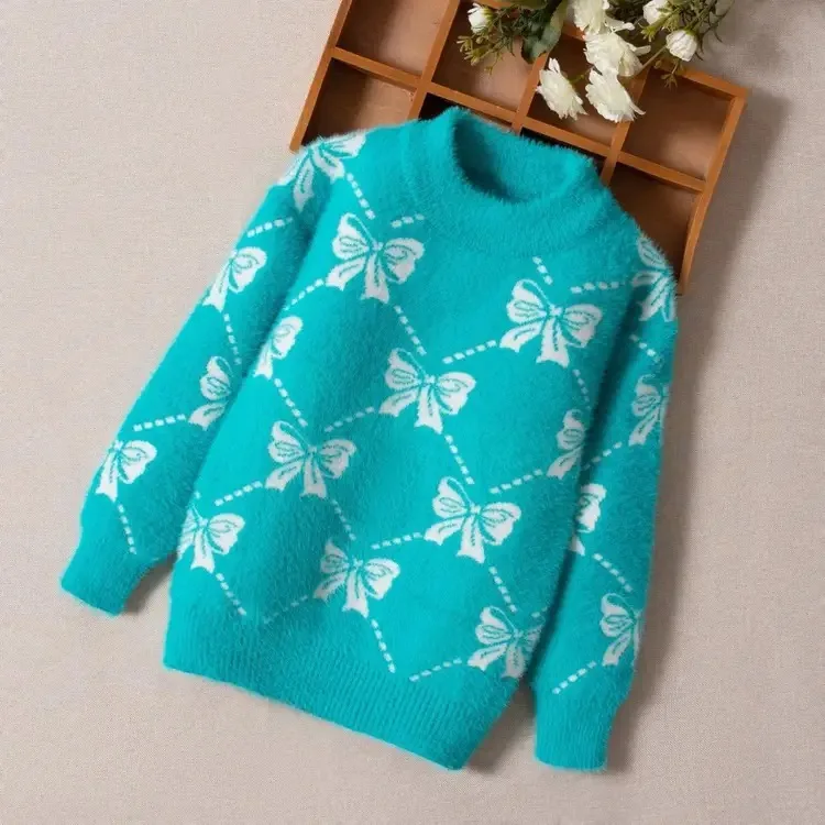 4-14 Jahre Winter Mädchen Pullover Pullover warme Teenager Kinder Kleidung gestrickte Nerz Pullover Bogen Prinzessin Kinder Kleidung Strickwaren