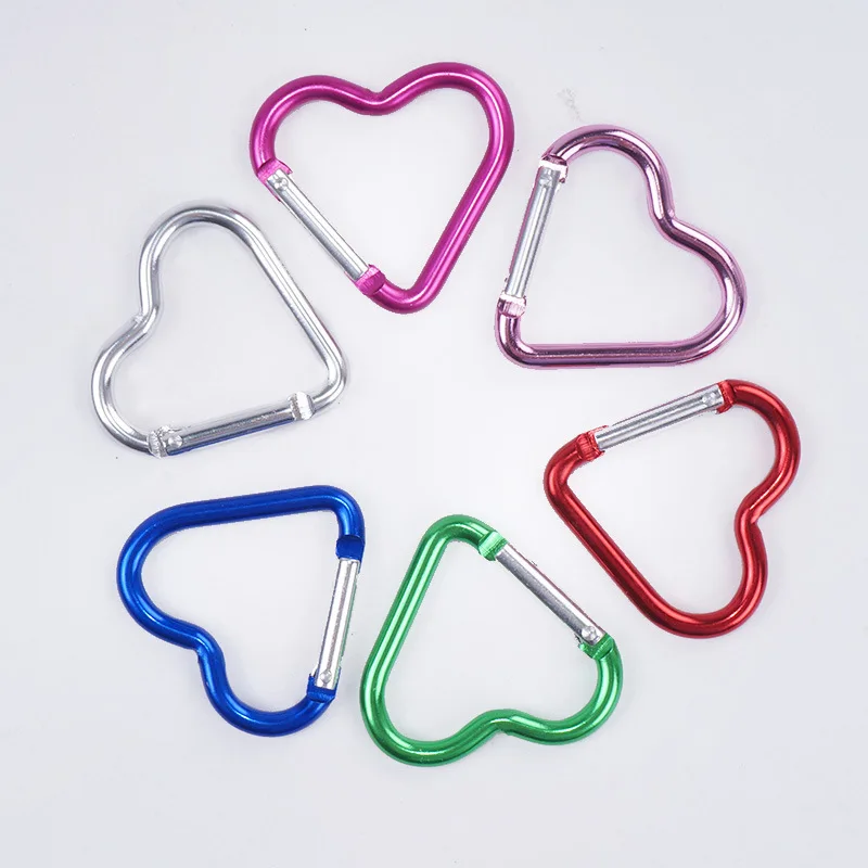 1 Pcs Heart-shaped Aluminum Carabiner Key Chain Clip Outdoor Keyring Hook Water Bottle Hanging Buckle Travel Kit Accessories