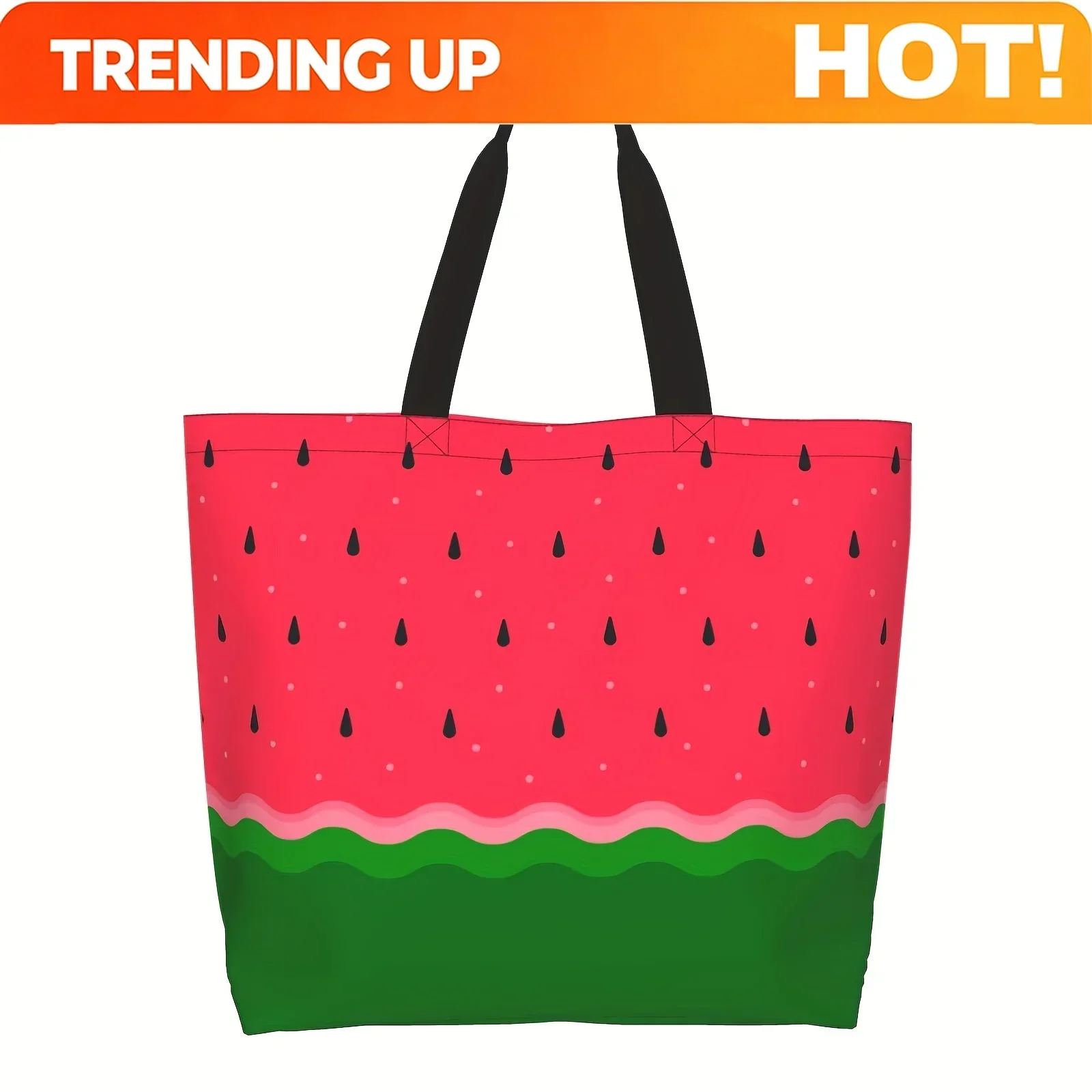 Custom Bag Custom Watermelon Theme Grocery Large Tote Bag For Women, Watermelon Print Shoulder Reusable Beach Shopping Handbags
