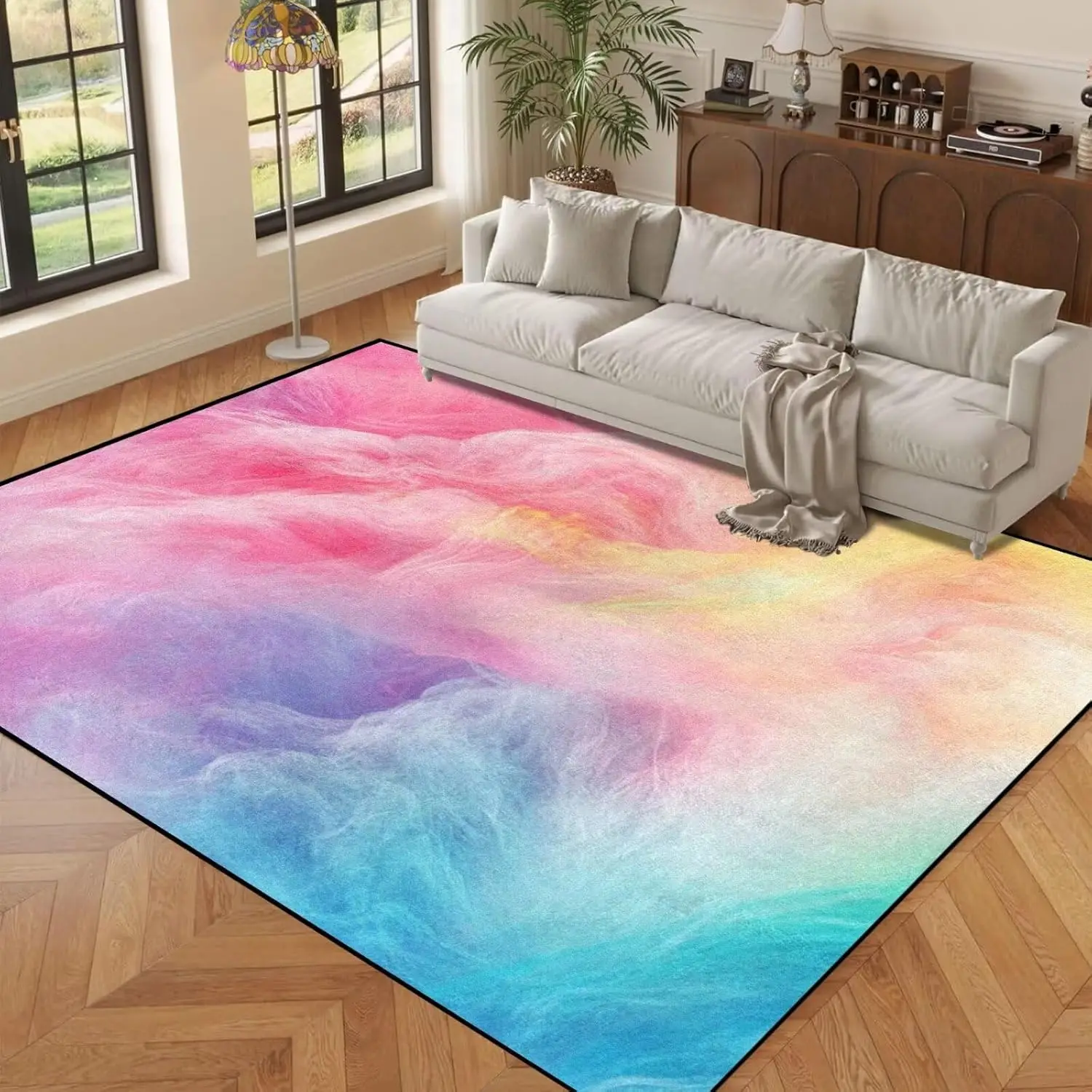 Pastel Smoke Swirl Print Mat, Dream Gradient Fluid Art Print, Non-Slip Washable Rug for Entry Hall Kitchen Office Indoor Decor