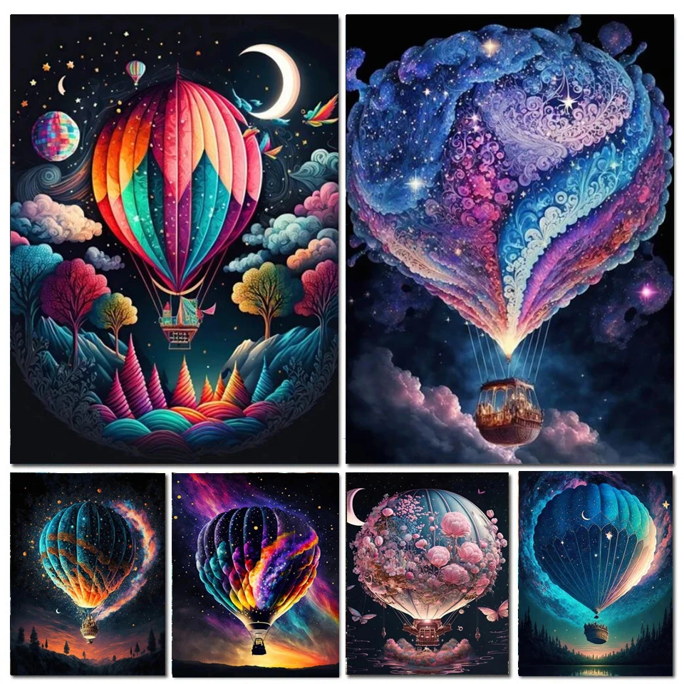 5D Diy Hot Air Ballon Landscape Diamond Painting Starry Night Sky Full Square Rhinestone Mosaic Embroidery Cross Stitch H595