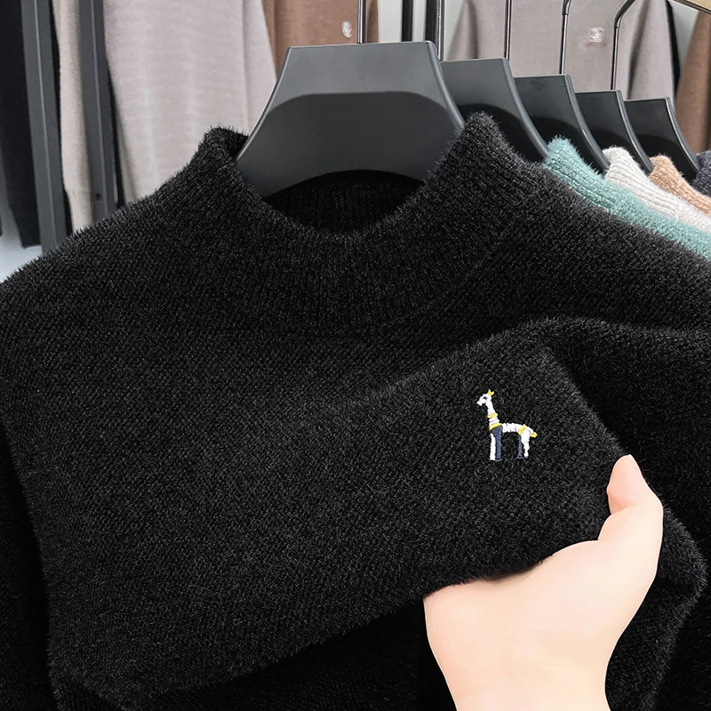 Man Autumn Winter New Long Sleeves Knitwear Fleece-Lined Thickened Exquisite Embroidery Luxury Brand Fashion Casual PulloverTops