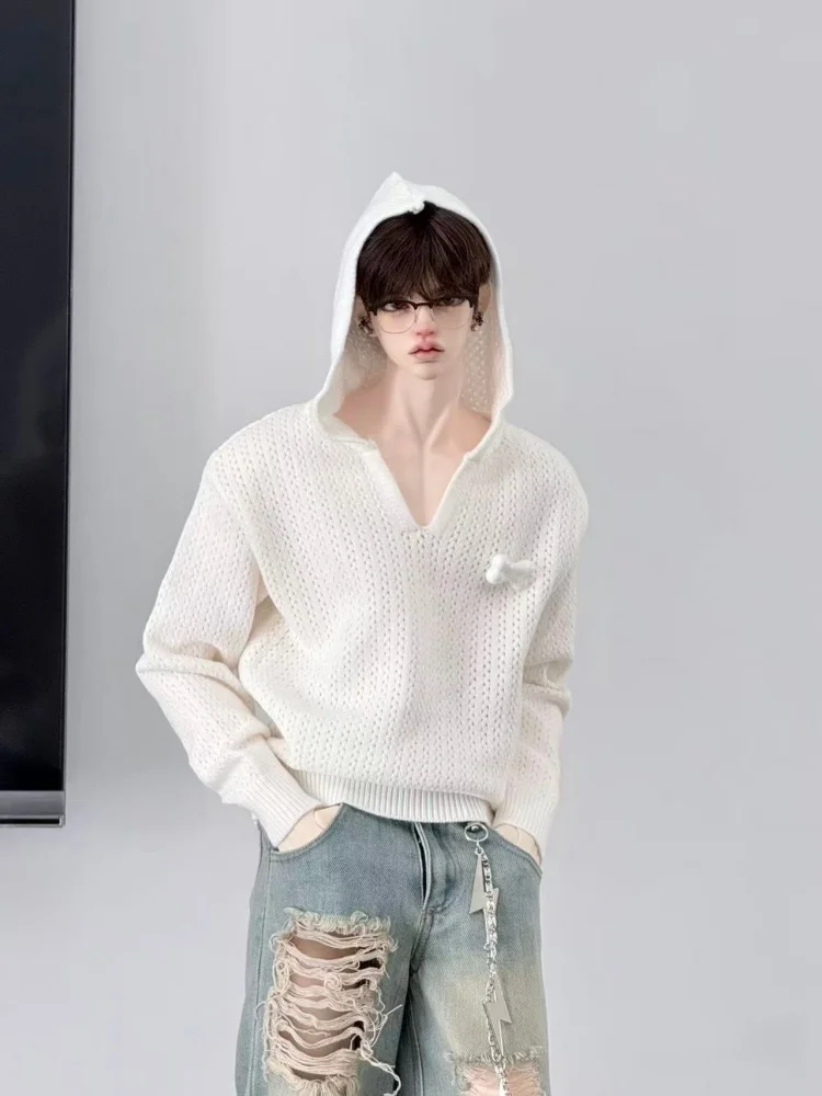 

BJD Doll Clothes For ID75 Dolls Black White Shollowed-out Hooded Sweater Dolls Clothing Accessories(No Doll)