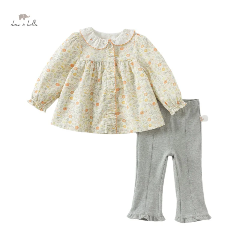 Dave Bella Children Floral Print Trouser Suit Girls Baby Two-Piece 2024 Autumn Comfortable Fashion Casual Sweet Cute DB3241291