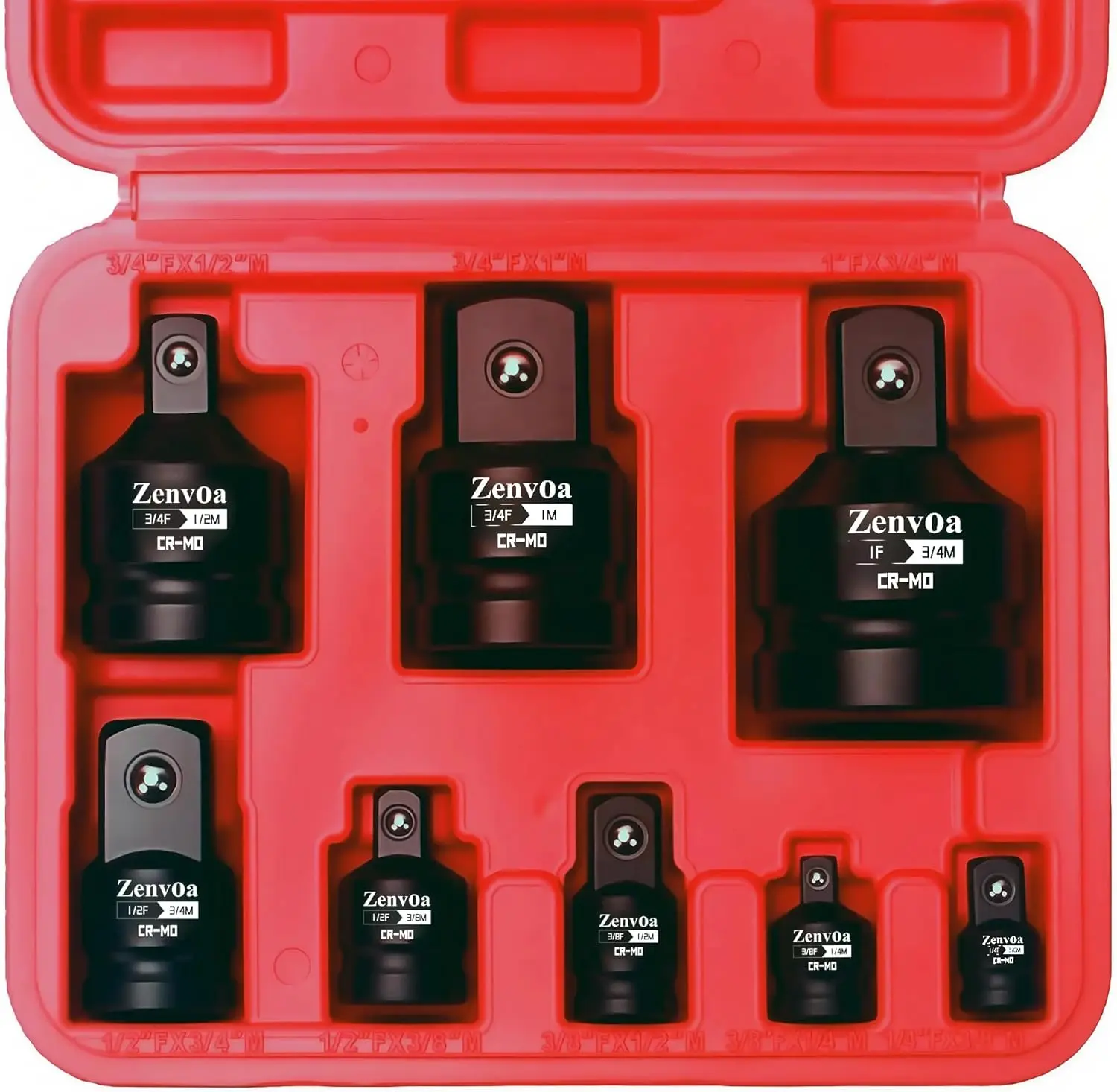 

8-Piece Impact Socket Adapter Set 1/4' to 3/4' with Case