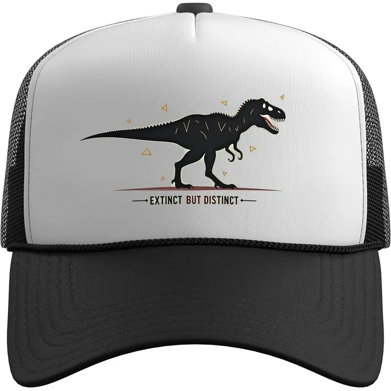 Extinct But Distinct Dinosaur Cap | Adult T-Rex Fan Trucker Hat with Adjustable Mesh Back