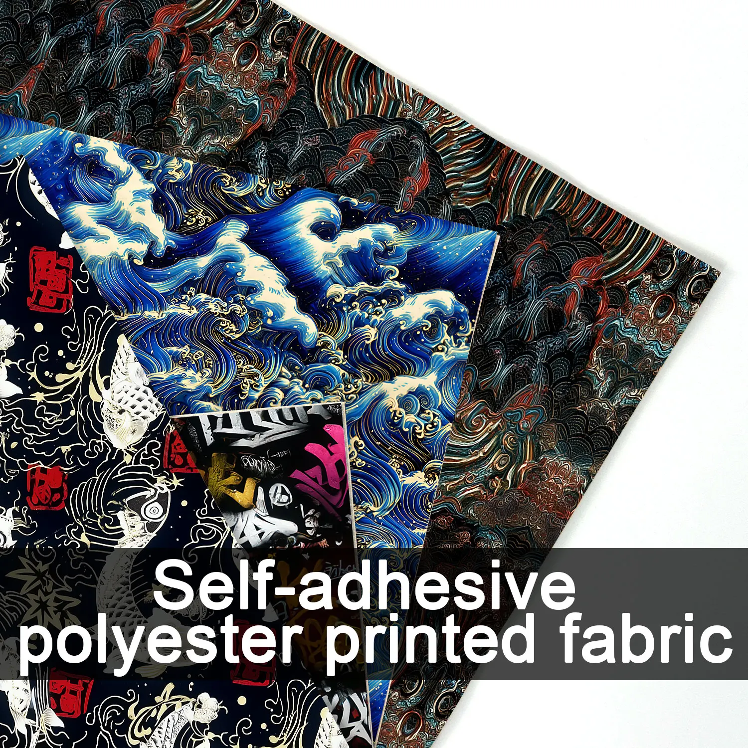 28x160cm Self Adhesive Polyester Japanese Style Printed Fabric Roll For Furniture Sofa Car Seat DIY Craft Decor