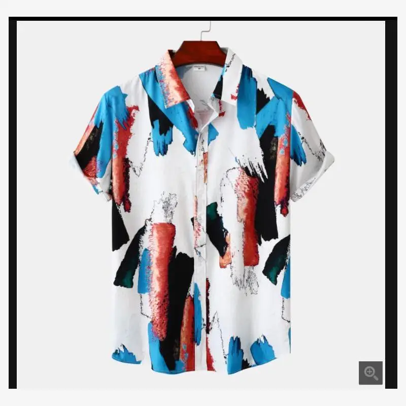 여름 남성 하와이안 티셔츠 프린트 스탠드 핏 청소년 패션 여름 시즌 플로럴 패턴 코튼 블렌드 티셔츠