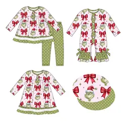 Boutique baby Christmas suit red BOW printed baby girl autumn clothing new hot selling clothing