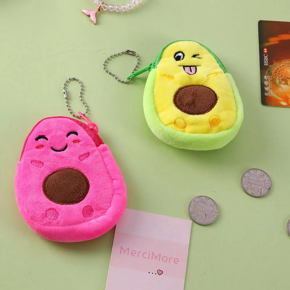 Fashion Cute Cartoon Girls Kids Money Pouch Wallet Avocado Plush Purse Small Coin bag Key Case Bags