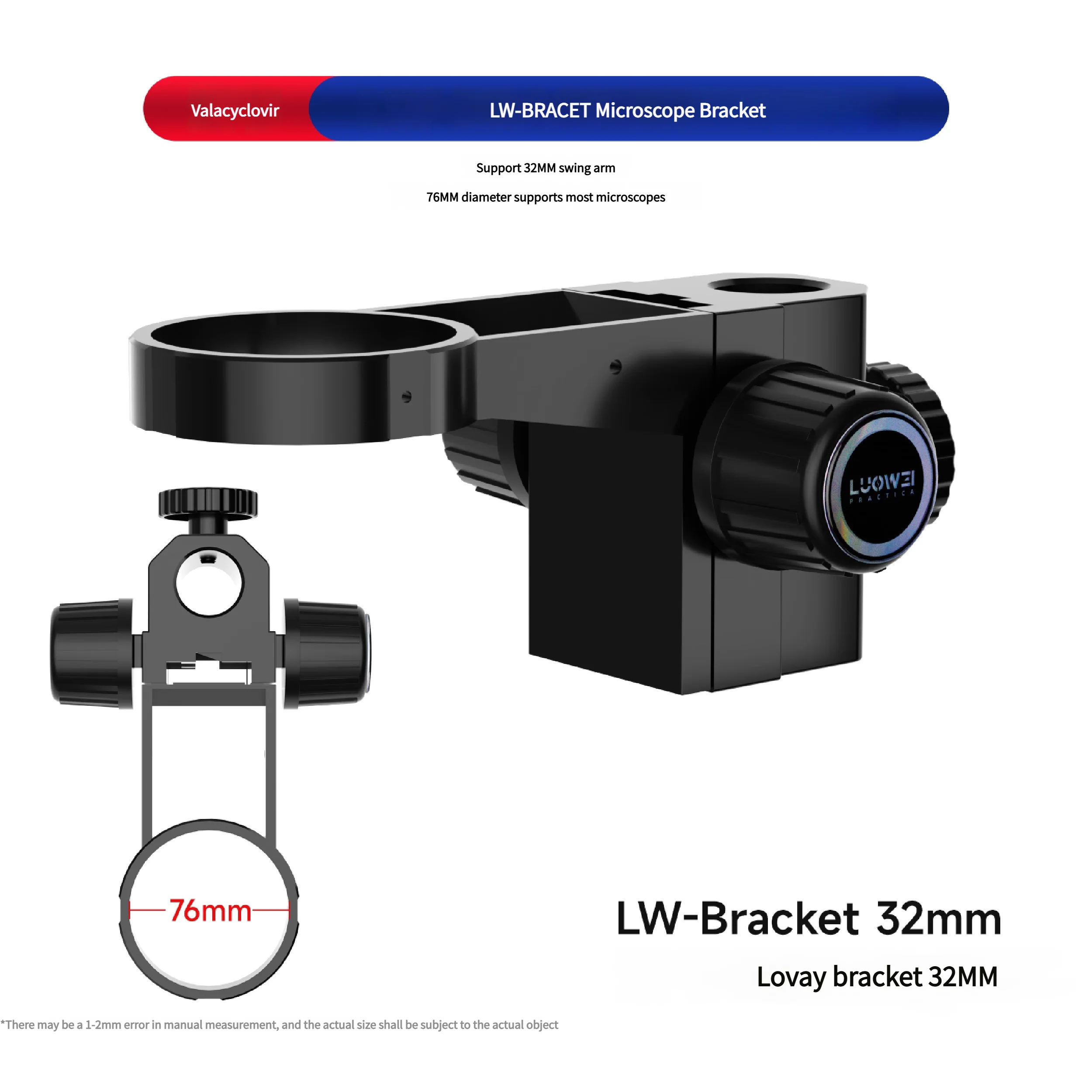 Luowei Articulating Rotating Microscope Bracket Arm Foldable Clamp 50/76mm Focus Holder Metal Forging Stand with 360° Rotation