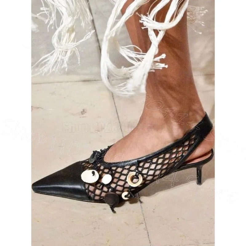 

Metal Circle Black Hollow Design Pointed Toe Pumps Slip On Women Shoes Thin High Heels New Party Runway 2025 Zapatos Para Mujere