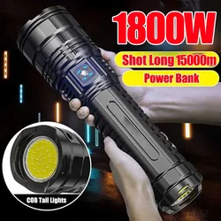 戦術的なLED懐中電灯,内蔵バッテリー,非常灯,4km,10000000lm,1800w,15000mah,ギフト