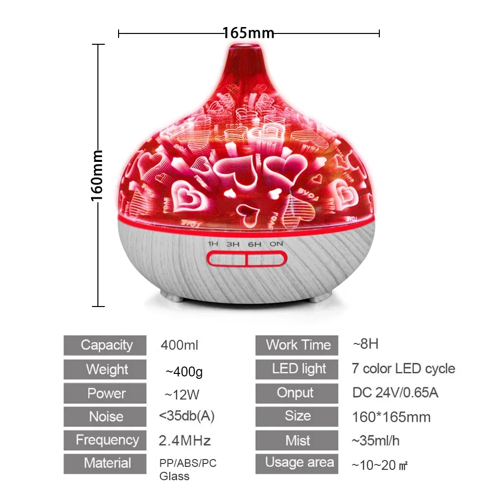 400ml Aroma Essential Oil Diffuser Ultrasonic Air Humidifier with Wood Grain Electric LED Lights Aroma Diffuser for Home