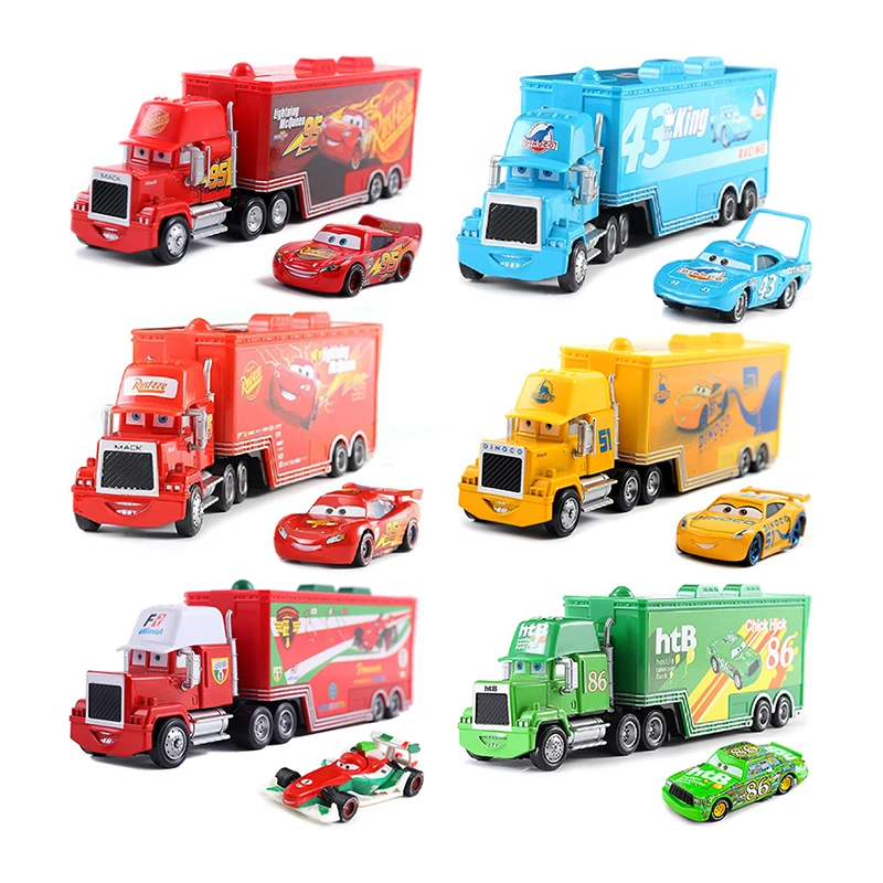 Disney Cars Truck With Car Mack Truck Anime Figure Lightning McQueen Racing Model The King Vehicle Kids Toys Birthday Gifts