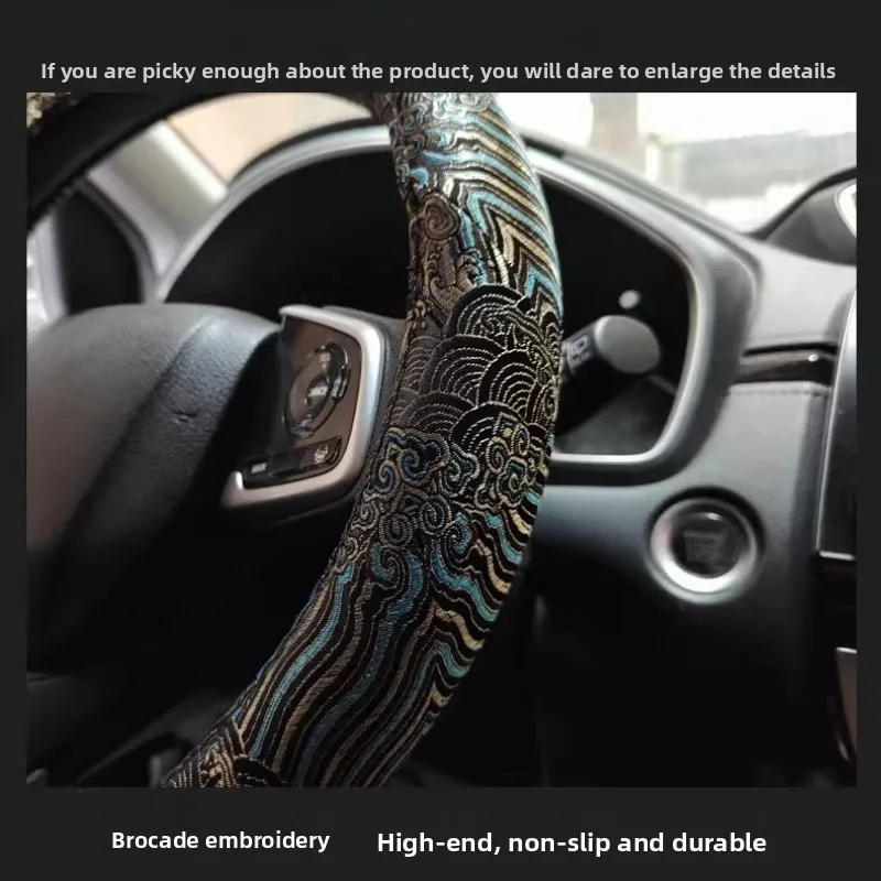 اليد المطرزة الغطاء الواقي لعجلة القيادة 37 سنتيمتر 38 سنتيمتر لا تصادم أنماط أربطة مرنة موضة اكسسوارات السيارات الداخلية