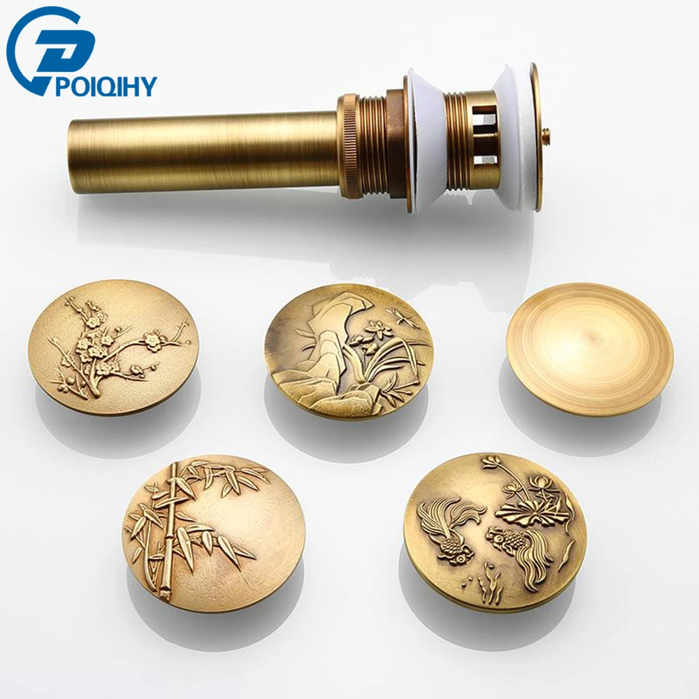 

POIQIHY Bathroom Lavatory Basin Sink Pop Up Drain Antique Finish Brass Material Clic-clac Waterlet Vanity Sink Waste Drainer
