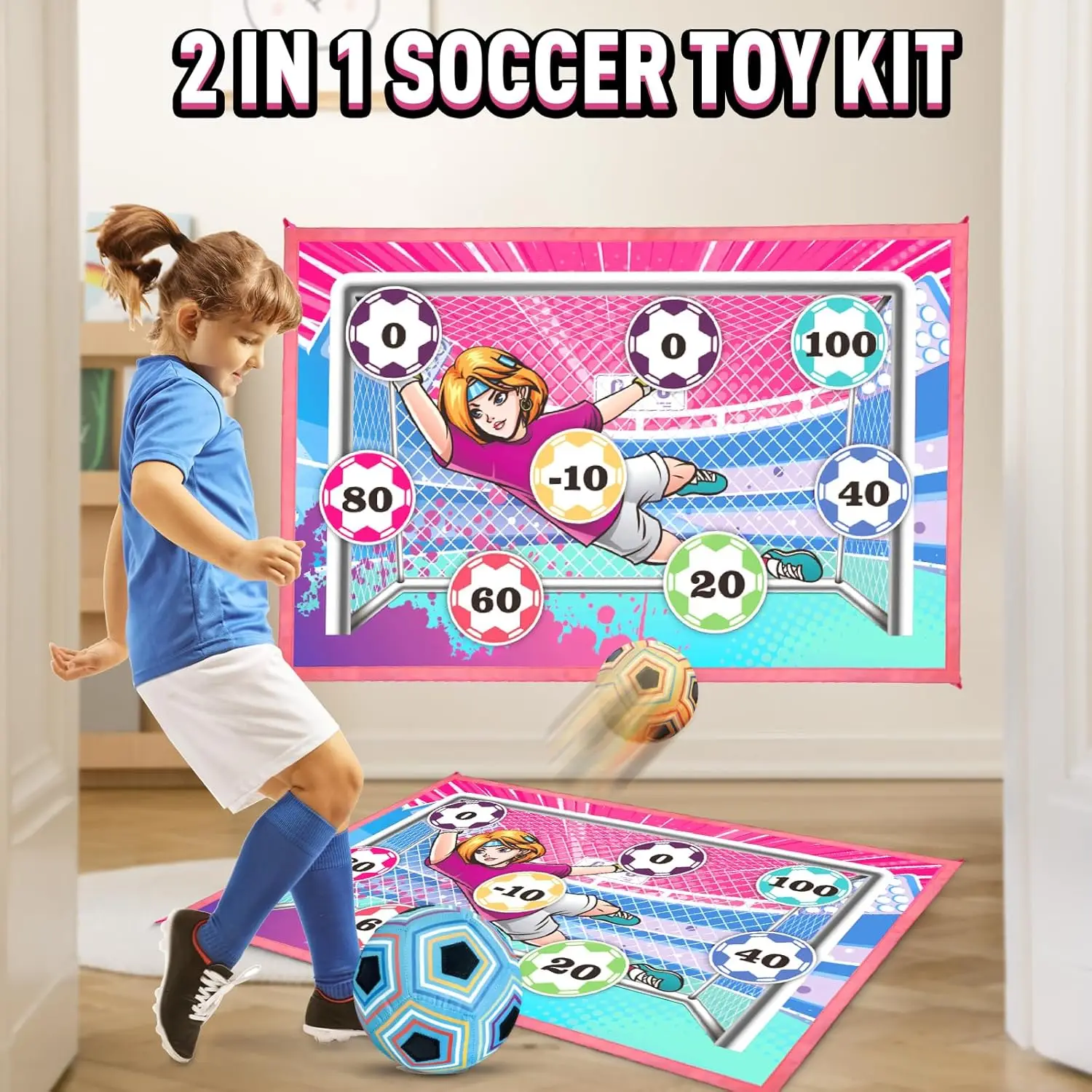 VATOS Soccer Ball Game Set for Girls Kids Toss Football Goal Game with 2 Balls Soccer Toys Indoor Outdoor Sports Game