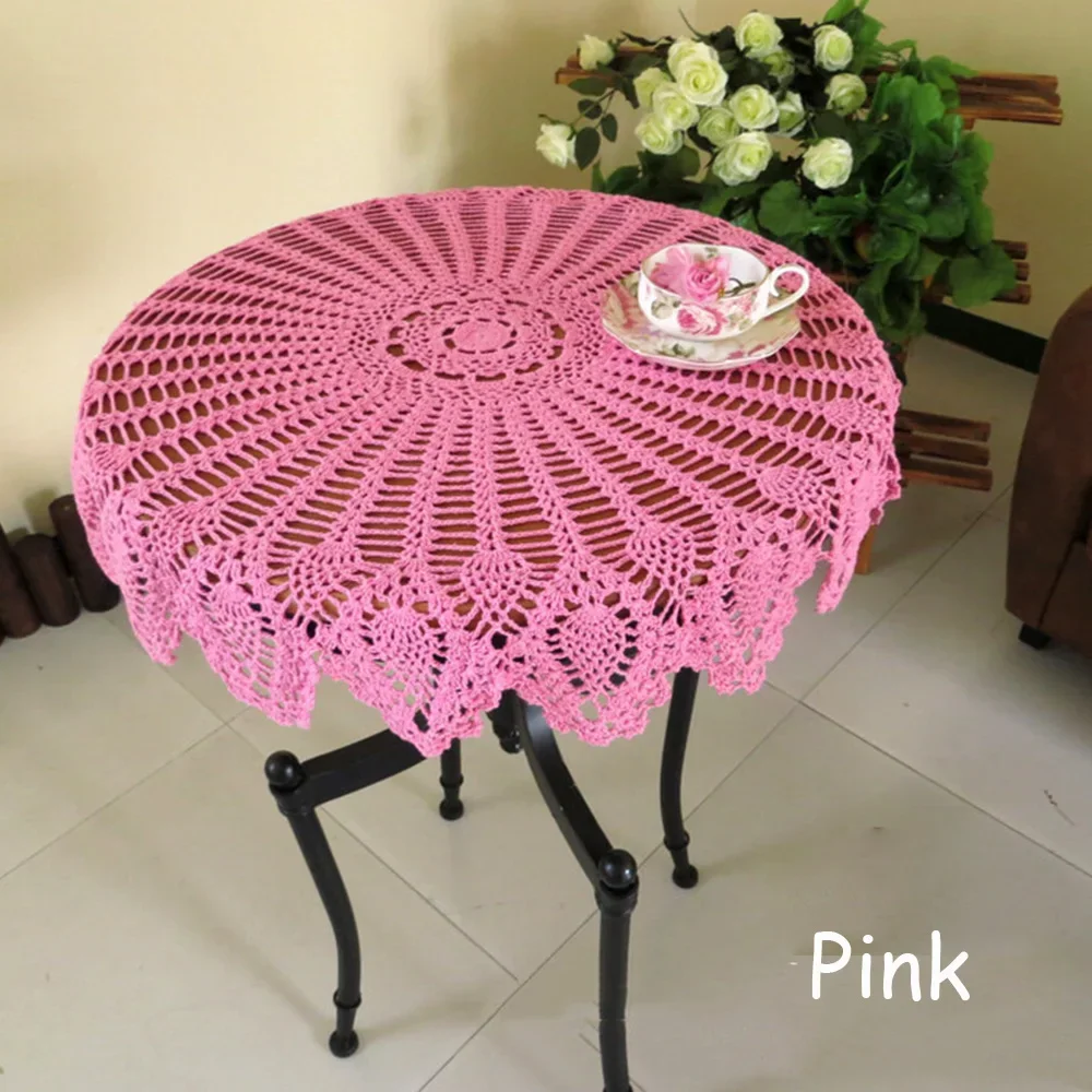 Picnic Round Tablecloth Knitting Cover Cloth 75*80cm Coffee Crochet Hollow Handmade Vintage Style Universial Practical