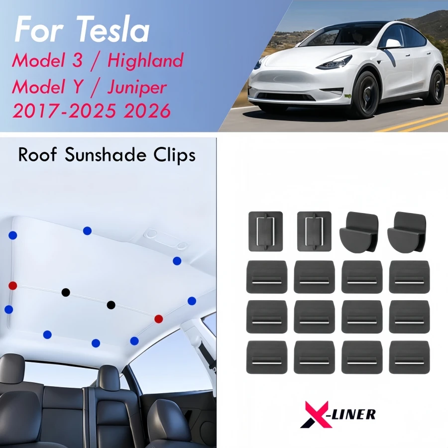 

For Tesla Model 3 Y Highland Juniper 2025 2026 Roof Sunshade Clips Roof Shade Installation Insert Buckles 16PCS Set for Model Y
