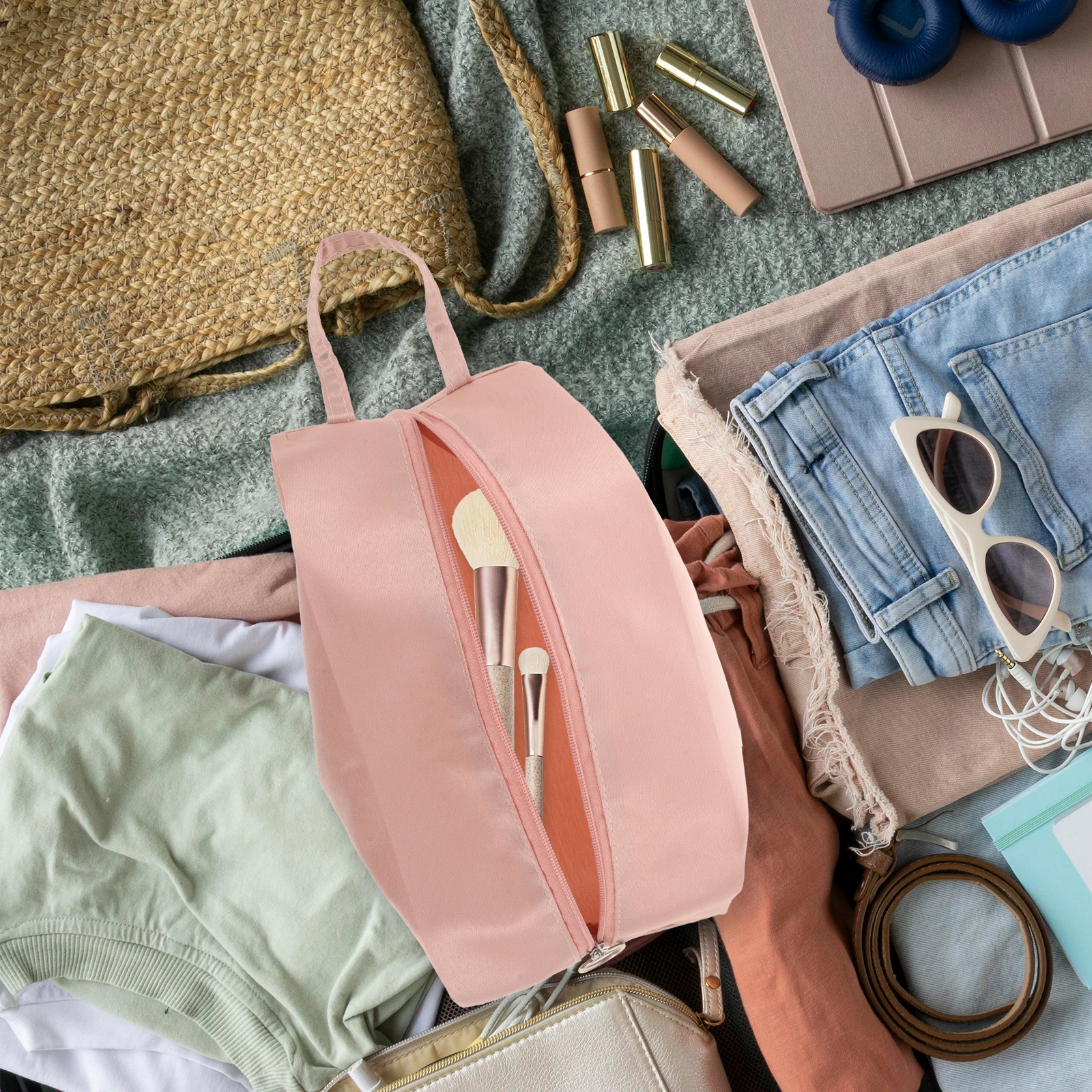 

Pink Travel ganizer Bag for Lingerie Socks Underwear Compact Lightweight Durable Oxford Cloth Trendy Design for Women