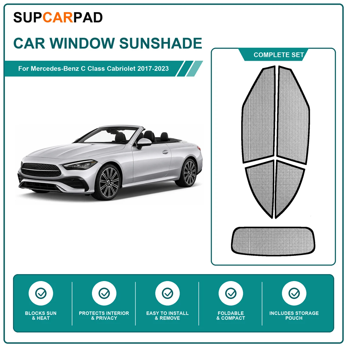 For Mercedes-Benz C Class Cabriolet 2017-2023 Full Set Car Window Sunshades UV Block Privacy Heat Insulated Foldable Car Curtain