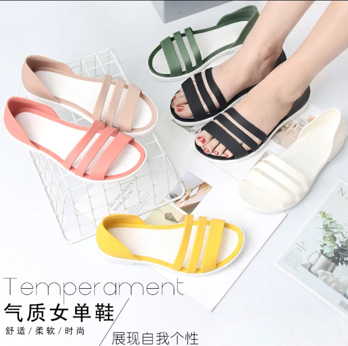 Fashion Open-Toed Slides Shoes For Women Summer Flat Sandals Candy Color Casual Beach Outdoot Female Ladies Jelly Slippers