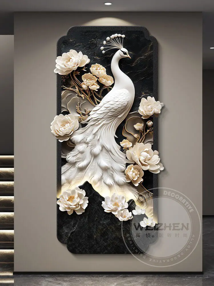 Light Luxury Entrance Foyer Led Decorative Painting Peacock Home Decoration Living Room Sofa Bedroom Corridor Mural Light