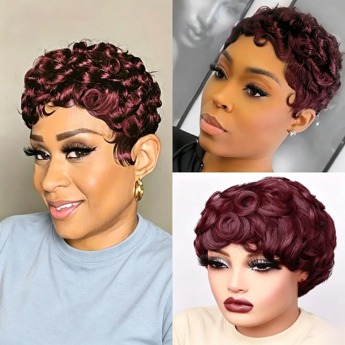 Short Wig for Women Pixie Cut Wigs for Black Women Short Layered Pixie Wigs With Bangs Natural 99J Color Glueless Wear and go