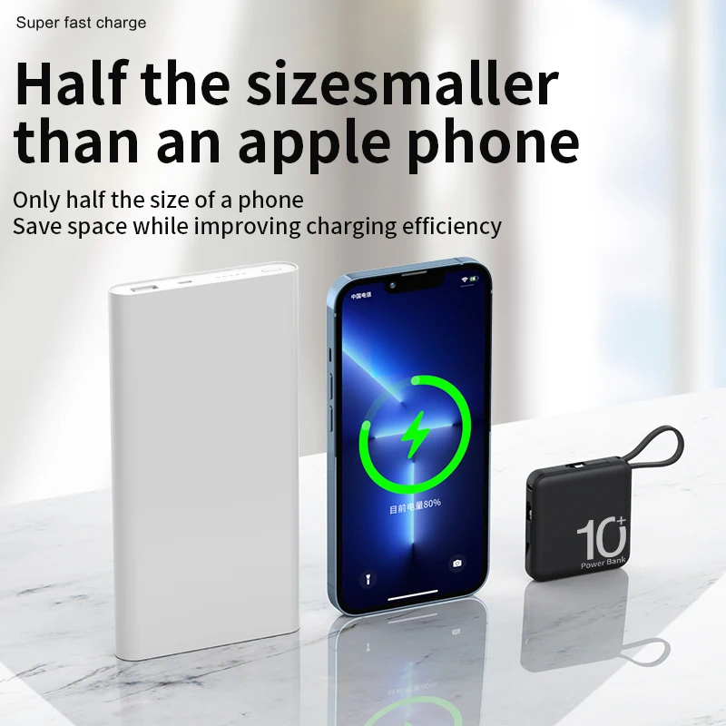 Mini Power Bank 30000mAh Portable External Battery Pack Built in Cable Powerbanks Spare Batteries for iPhone14 Samsung Xiaomiung