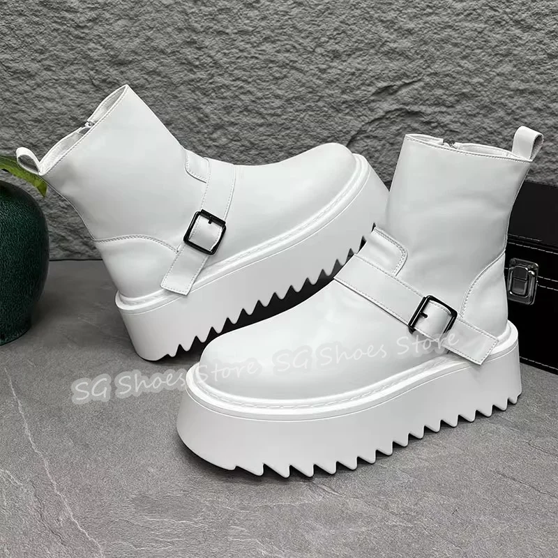 

Male Chunky Bottom Height Increased Short Boots High Quality 2025 New Arrivel Fashion High Top Bet Buckle Chelsea Boots for Men