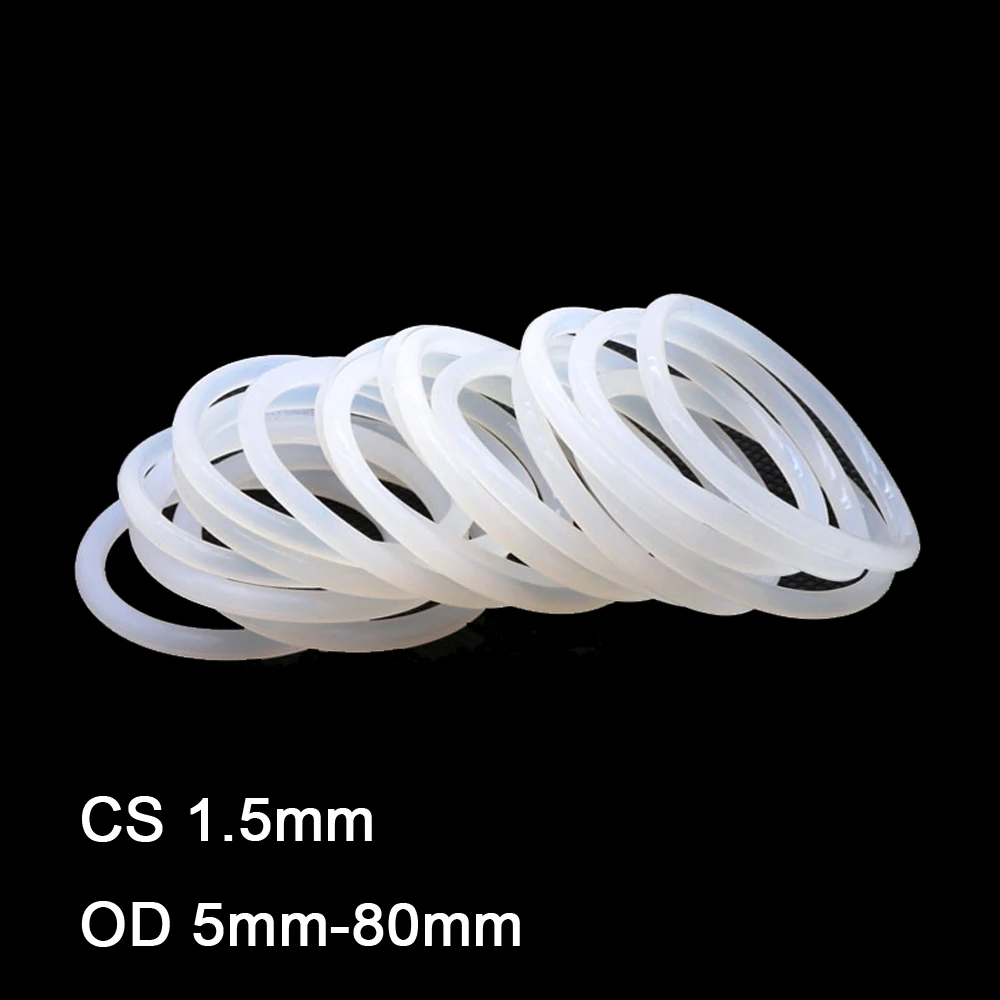 10pcs White Silicone Ring Gasket CS 1.5mm OD 5-80mm Food Grade Silicon Rubber O Ring Gasket VMQ Insulated Waterproof Seal Washer