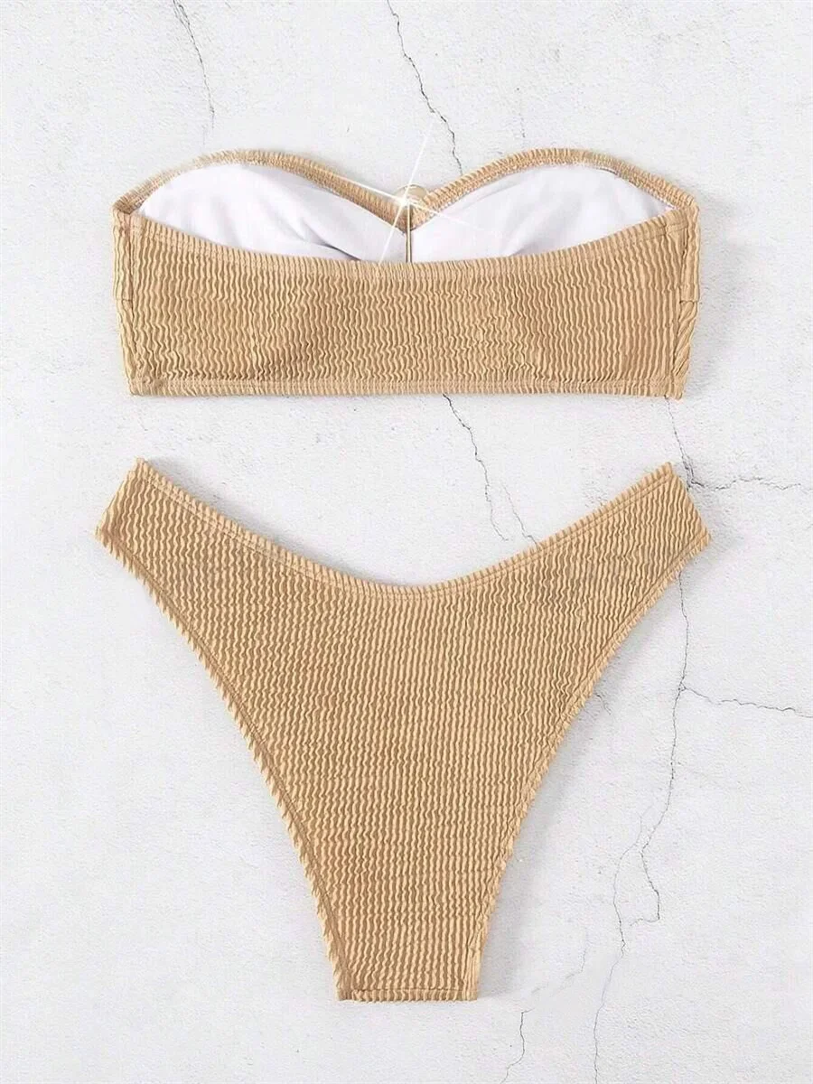 Sexy  Bikini Set Women Brown Metal Bow Ornaments Push Up Micro Swimwear 2025 Brazilian Summer Beach Bathing Suit Swimsuit