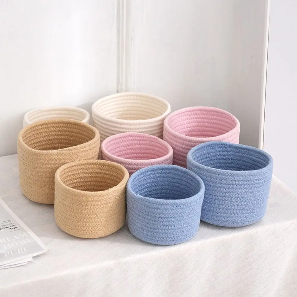 Cosmetics Basket Cotton Rope Storage Basket Nordic Style Handmade Woven Storage Basket Minimalism Desktop Organizer Stationery