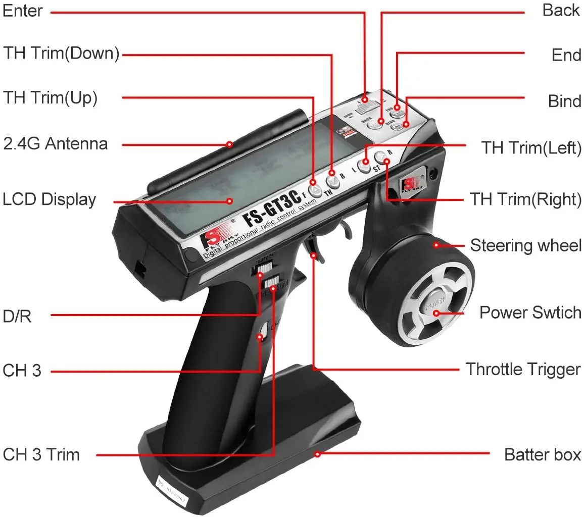 Flysky FS GT3C Remote Control 3 Channel 2.4GHz AFHDS  RC Transmitter with CAR System /w Battery GR3E RC Receiver for RC Car Boat