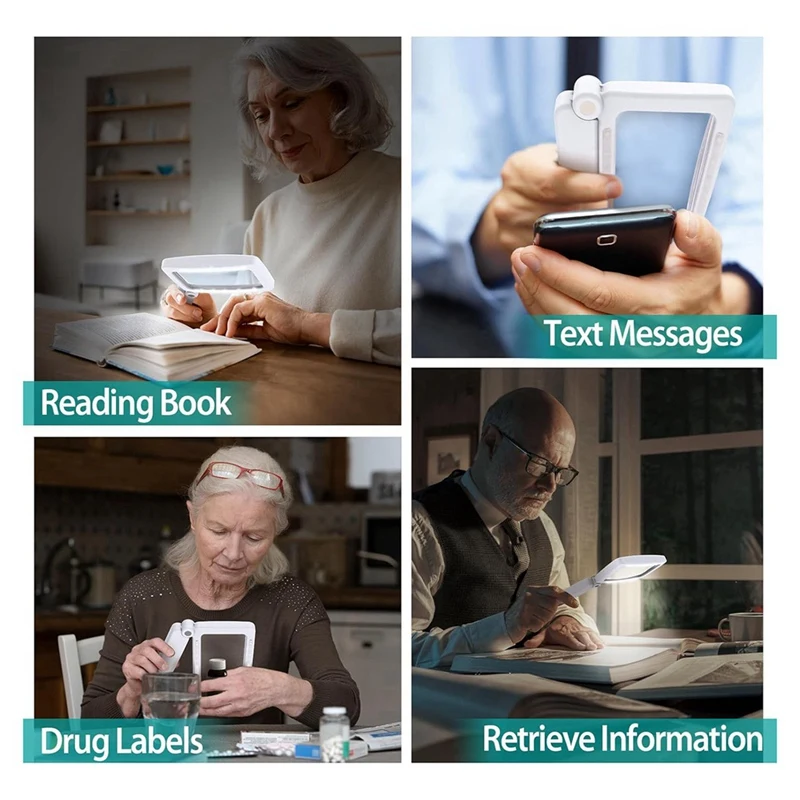 NEW-4X Large Magnifying Glass With Light For Reading,Lighted Magnifier With 10 LED Foldable Handheld Magnifiers For Seniors