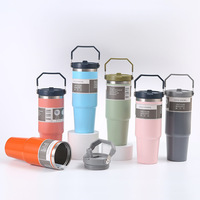 2. H 30oz portable cup with straw, large capacity double-layer vacuum car insulated cup, outdoor portable cup