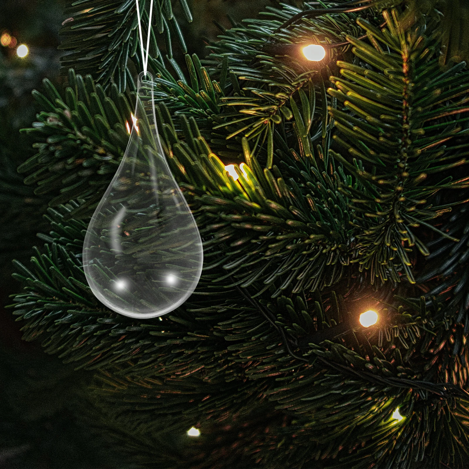 

8pcs Drop Shaped Clear Fillable Balls Plastic Ornaments Hanging Loop DIY Decorations Party Favor Wedding Christmas