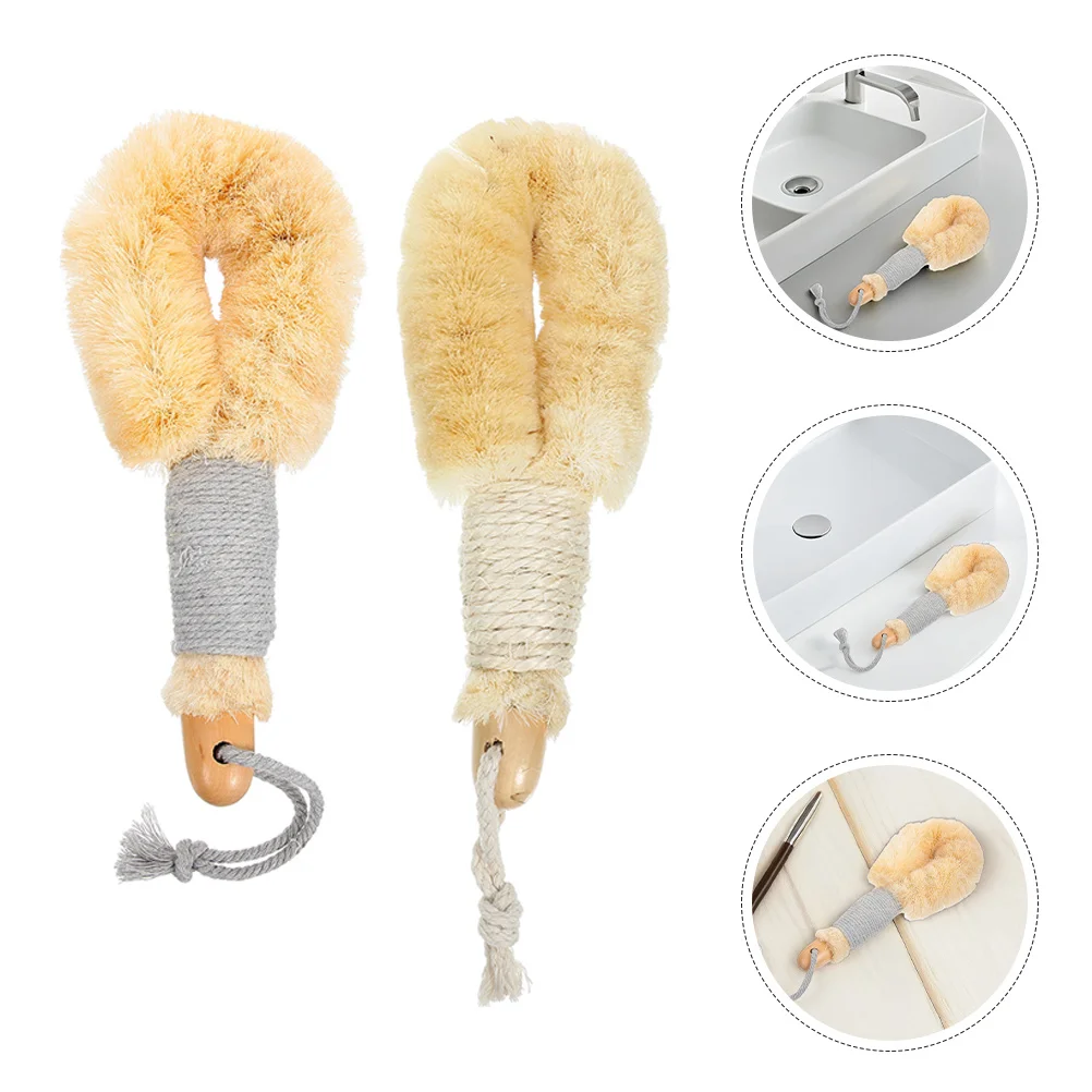 

2pcs Sisal Bath Brush Cotton Rope Wood Body Scrubber Long Handle Exfoliating Shower Tool For Back Cleaning Travel Friendly