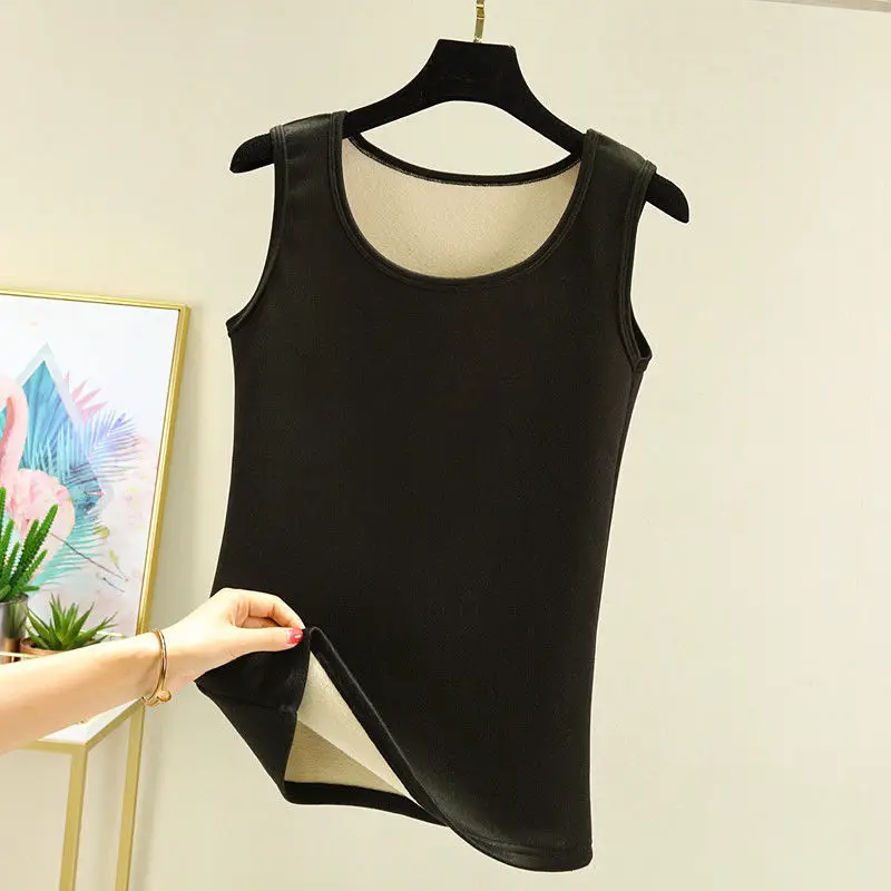 Thermal Underwear Vest Women Winter Sleeveless Elastic Velvet Slim Fitting Camisole Solid Casual Plush Thickened Bottoming Vest