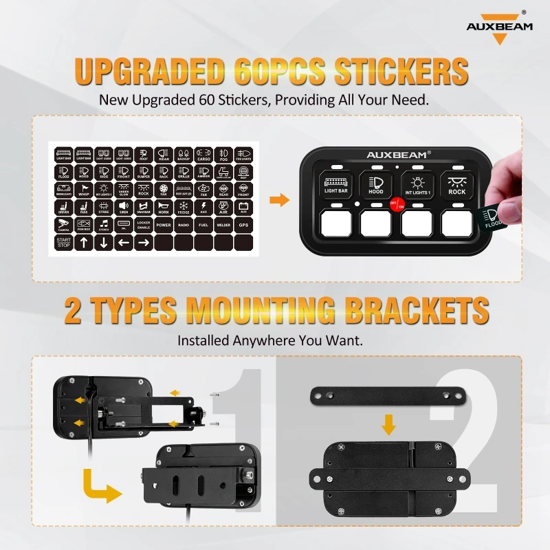 Auxbeam Universal 8 Gangs Blue Backlight on-off Control Switch Panel Kit without App Control (One-Sided Outlet/Two-Sided Outlet)