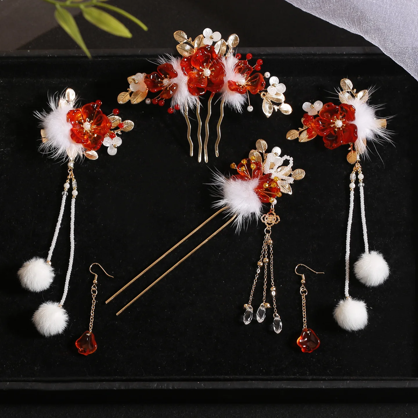 

Китайская винтажная заколка для волос с цветком, аксессуары для головных уборов, китайский комплект свадебных аксессуаров Hanfu, аксессуары для волос с кисточками, подарки