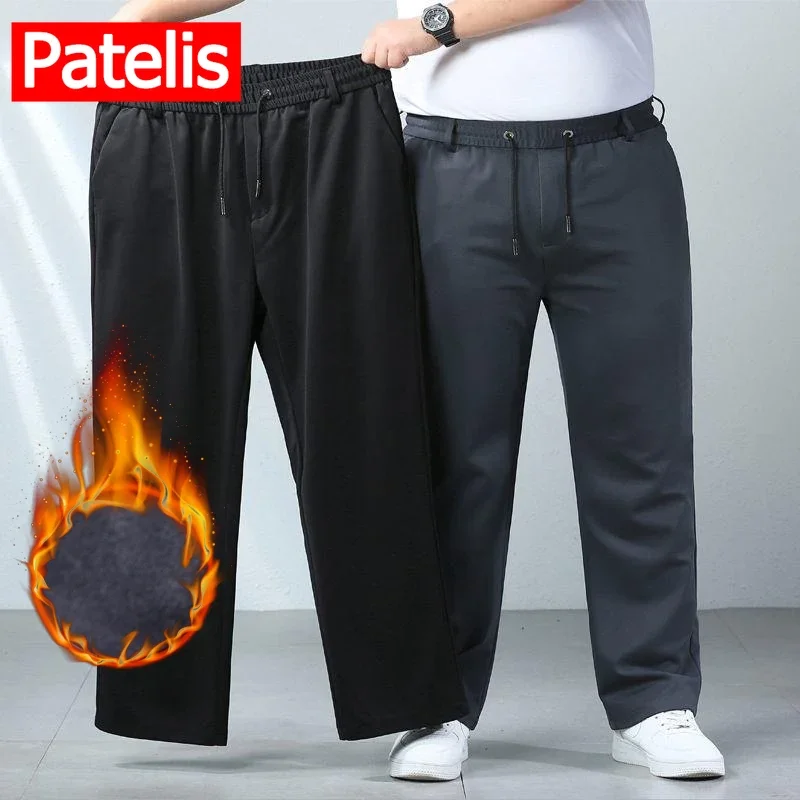 Men\'s Trousers 10XL Large Size Winter Warm Pants High Waist Sports Casual Pants Stretchy Fabric Long Pants