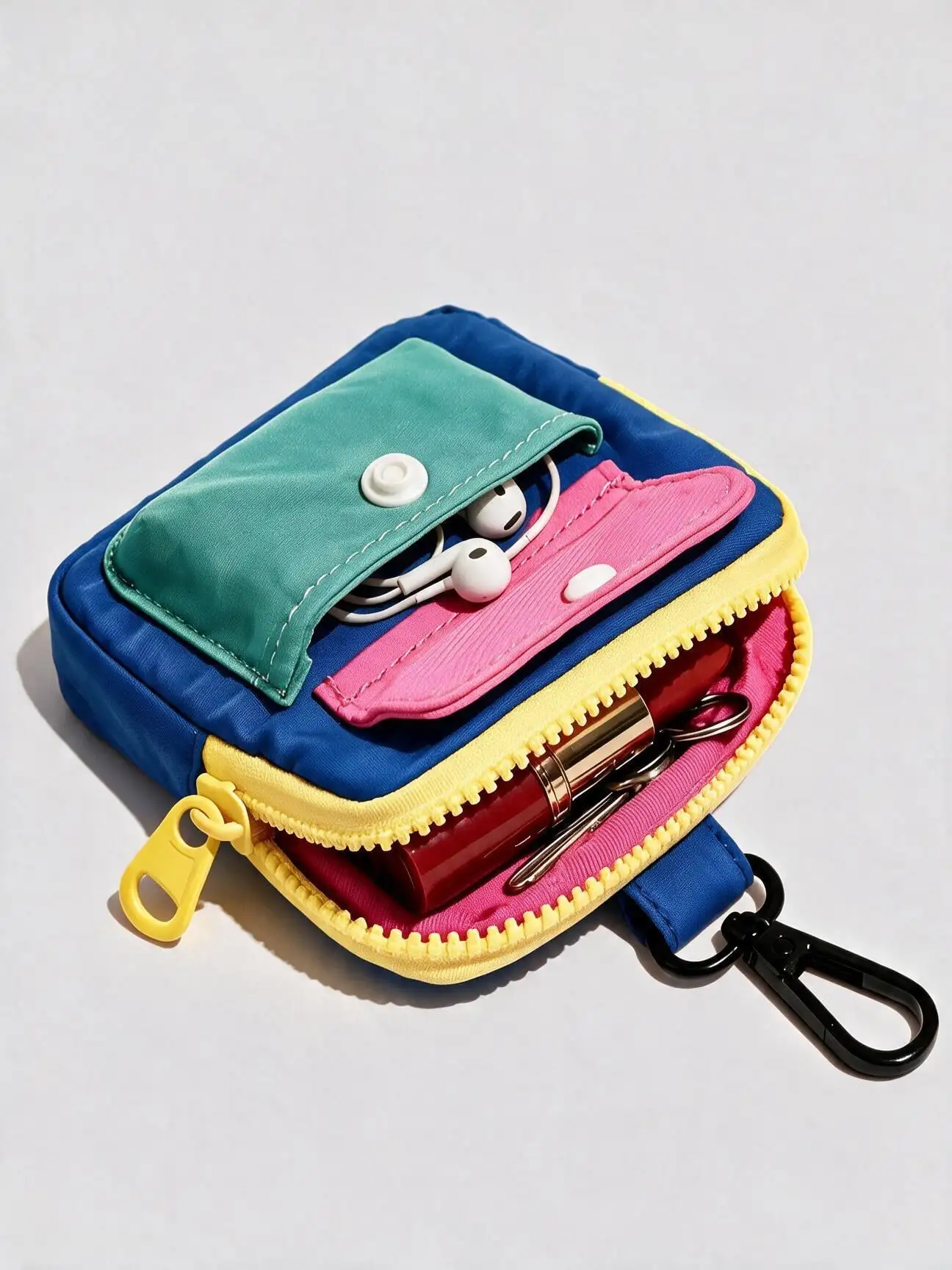 Women's Coin Purse, Portable and Compact Color-Blocked Card Holder, Mini Earphone and Key Zipper Storage Bag, Dopamine Color-Blocked Mini Bag